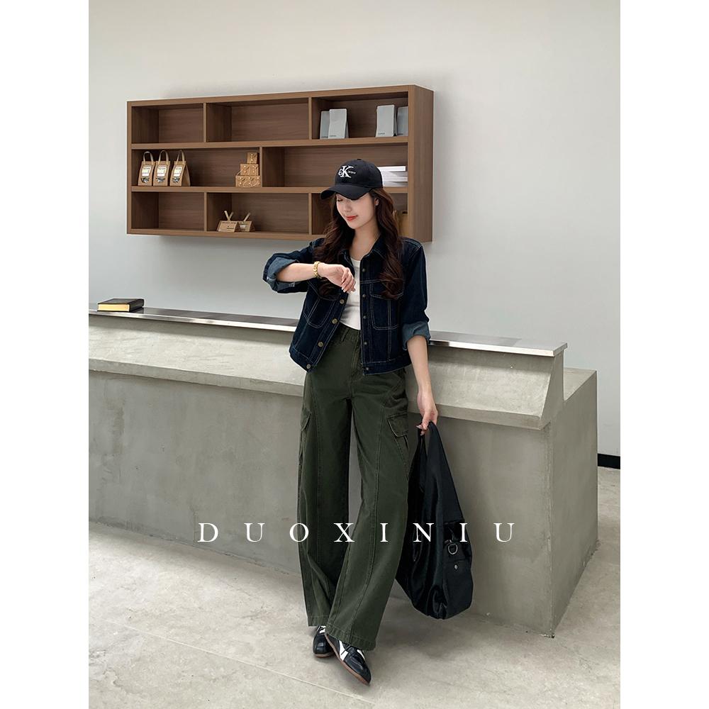 DUOXINIU/多喜牛/DaLin早秋新款牛仔裤女窄版弯刀阔腿裤宽松86017