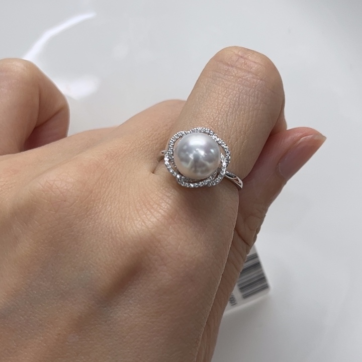 海水珍珠银S925镶嵌戒指澳白 9-10mm 21号