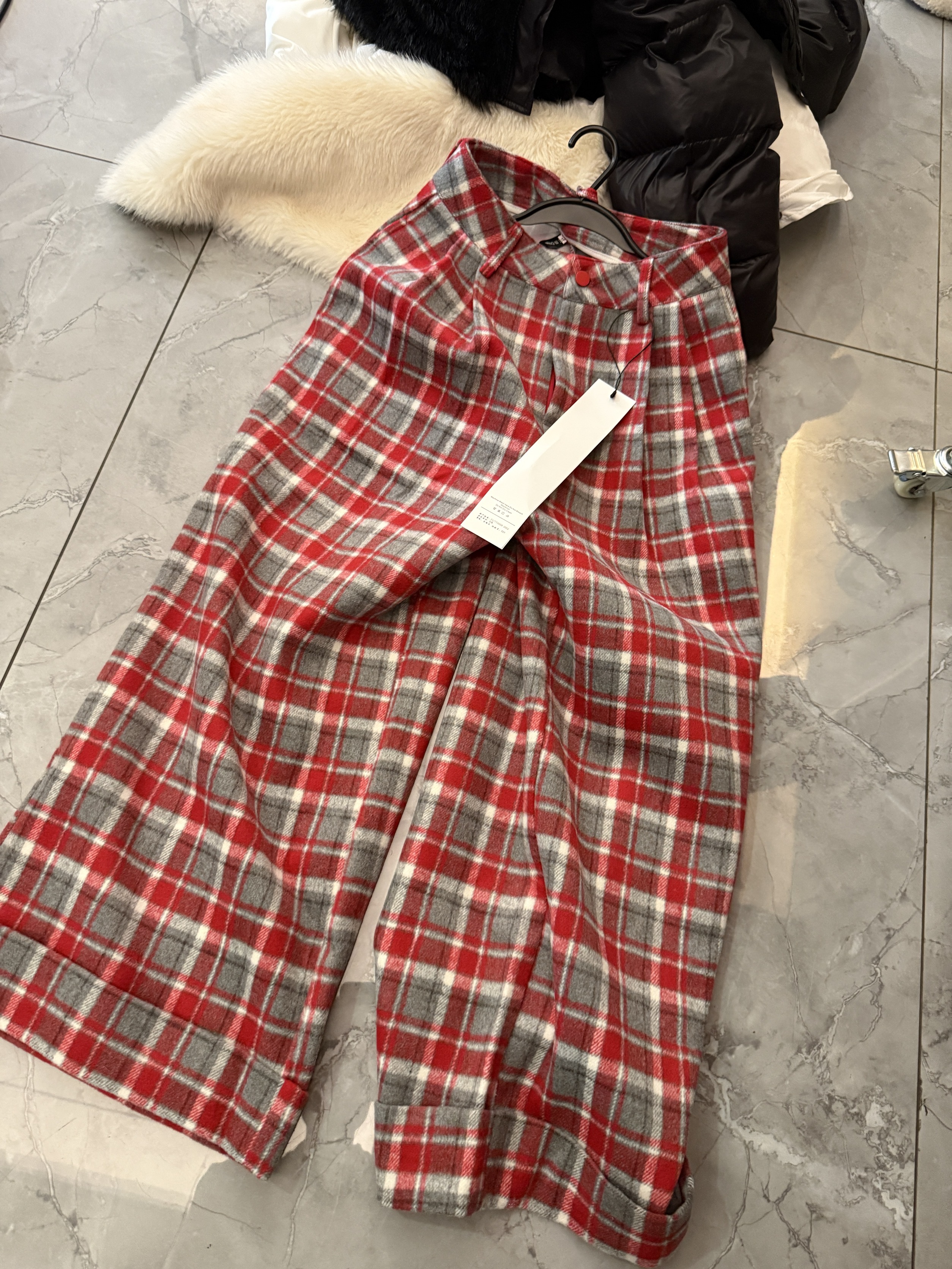 TANGYUAN圣诞红色格子裤
