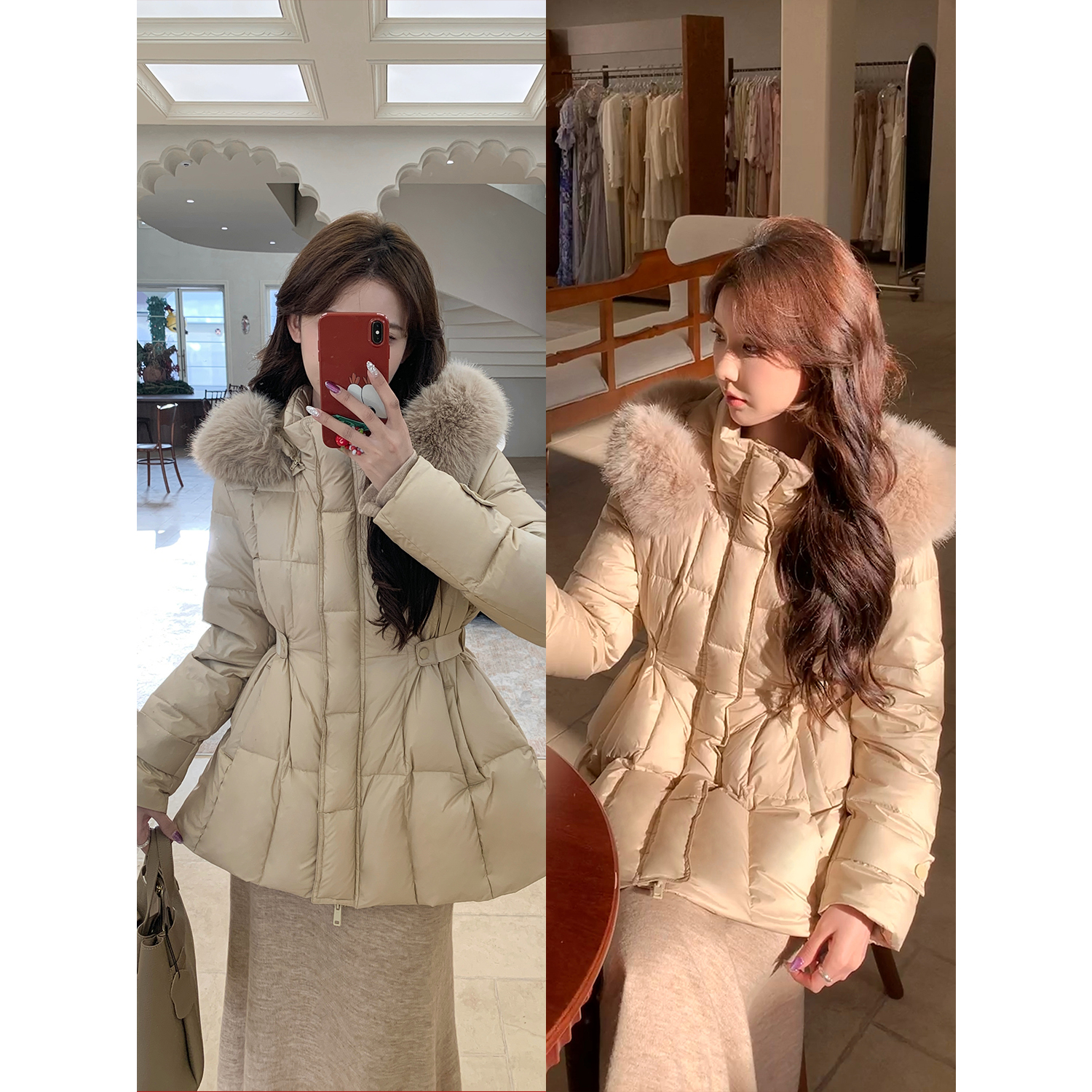 SHAOER【莫斯科冬】高级感连帽毛领气质收腰显瘦羽绒服S725R20295