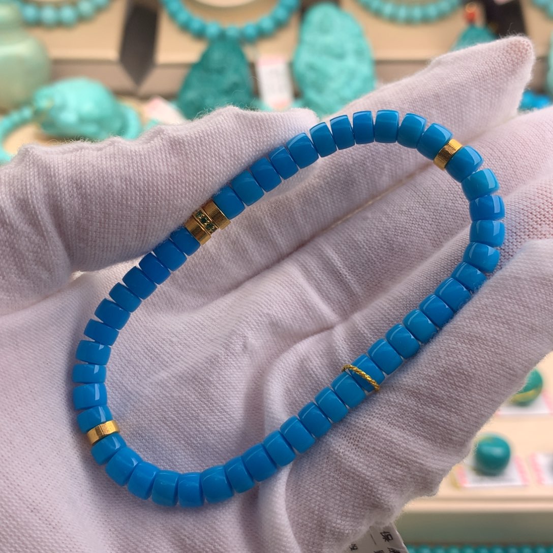 绿松石珠宝奇石18K金镶嵌黄*闪