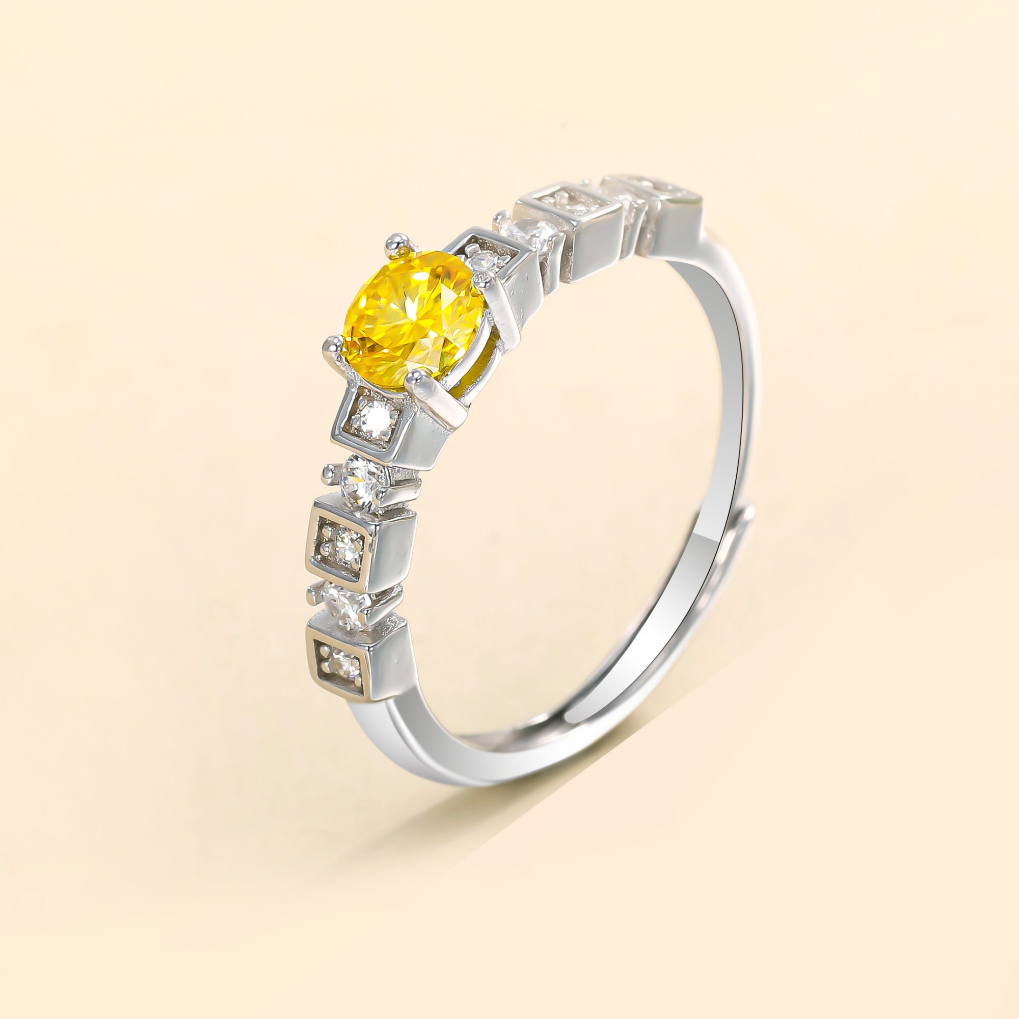 925银莫桑石戒指 木木（M434）全银50分莫桑开口戒指