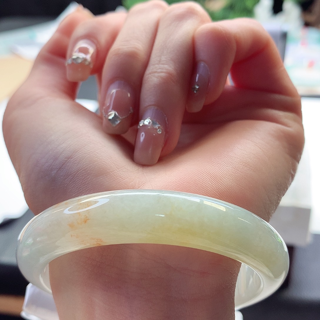 翡翠手镯未镶嵌天然翡翠57-58冰黄翡夕阳西下