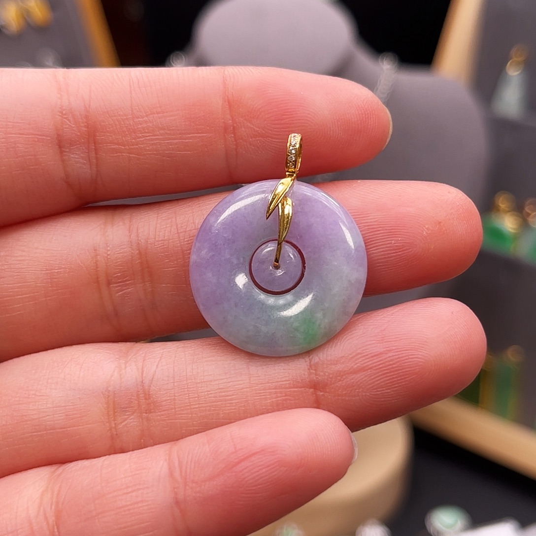 翡翠18K金镶嵌吊坠(不含链)