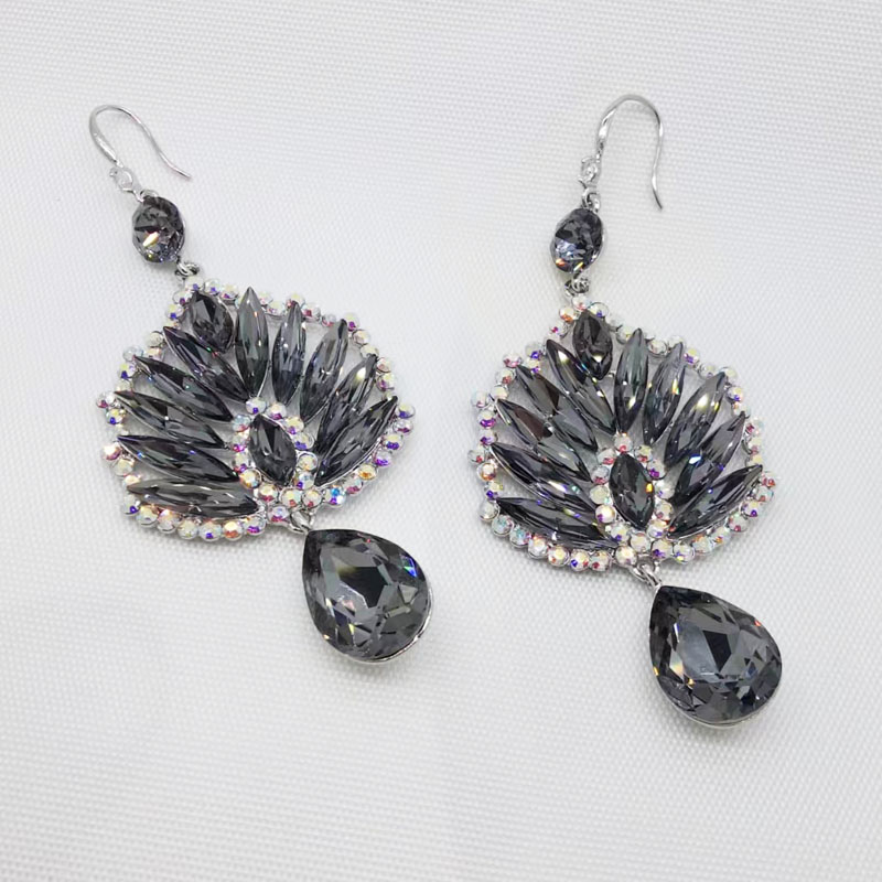 铜合金仿水晶耳饰 莎朵饰品施华重工黑色耳环百搭水滴耳坠耳饰