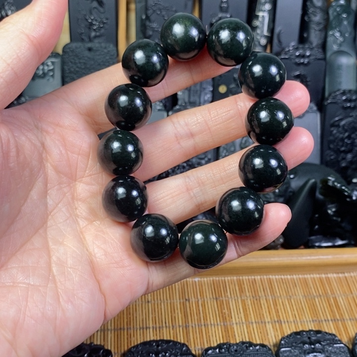 和田玉（青玉）未镶嵌颈饰卡18圆珠手串