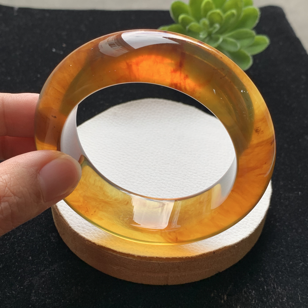 缅甸琥珀金棕手镯60