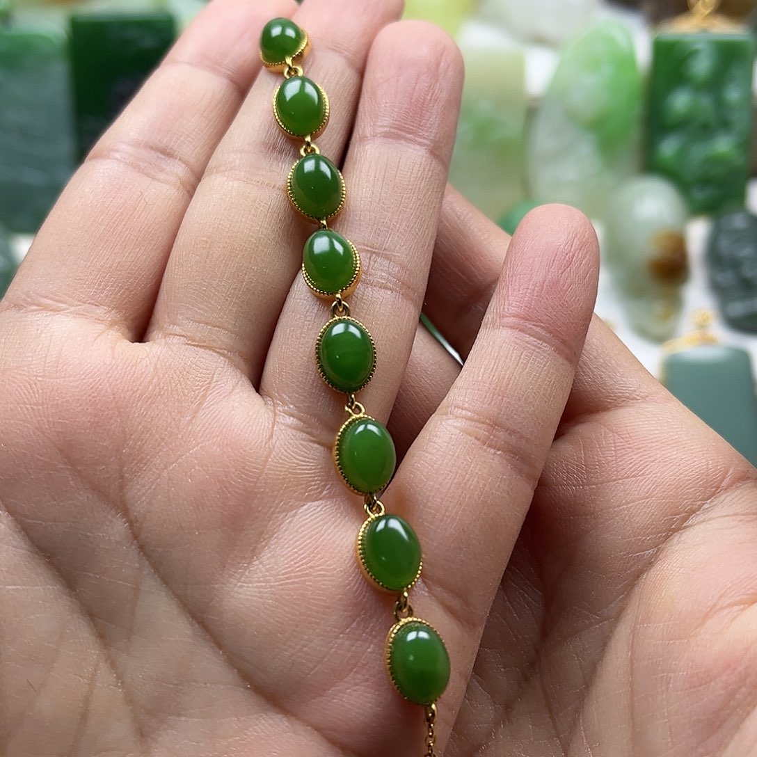 和田玉手链银S925镶嵌