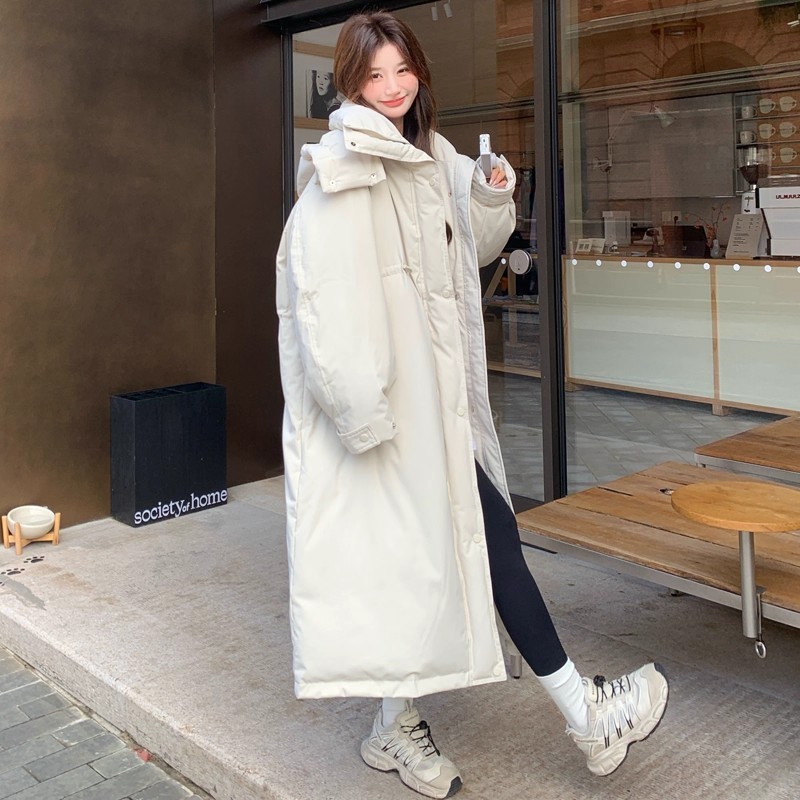 300斤特大码女装韩系连帽长款加厚棉服女胖mm设计感保暖百搭外套