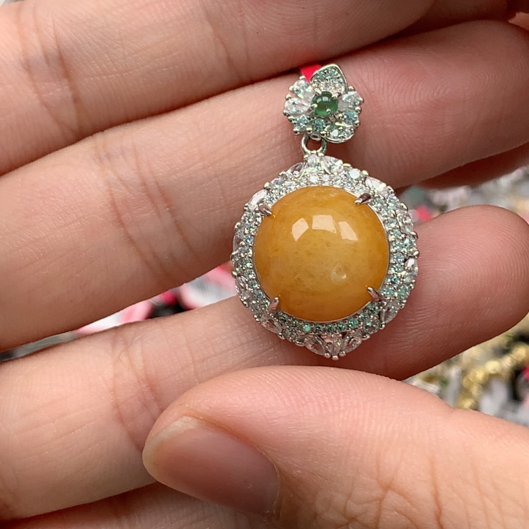 翡翠戒指银S925镶嵌天然翡翠吊坠