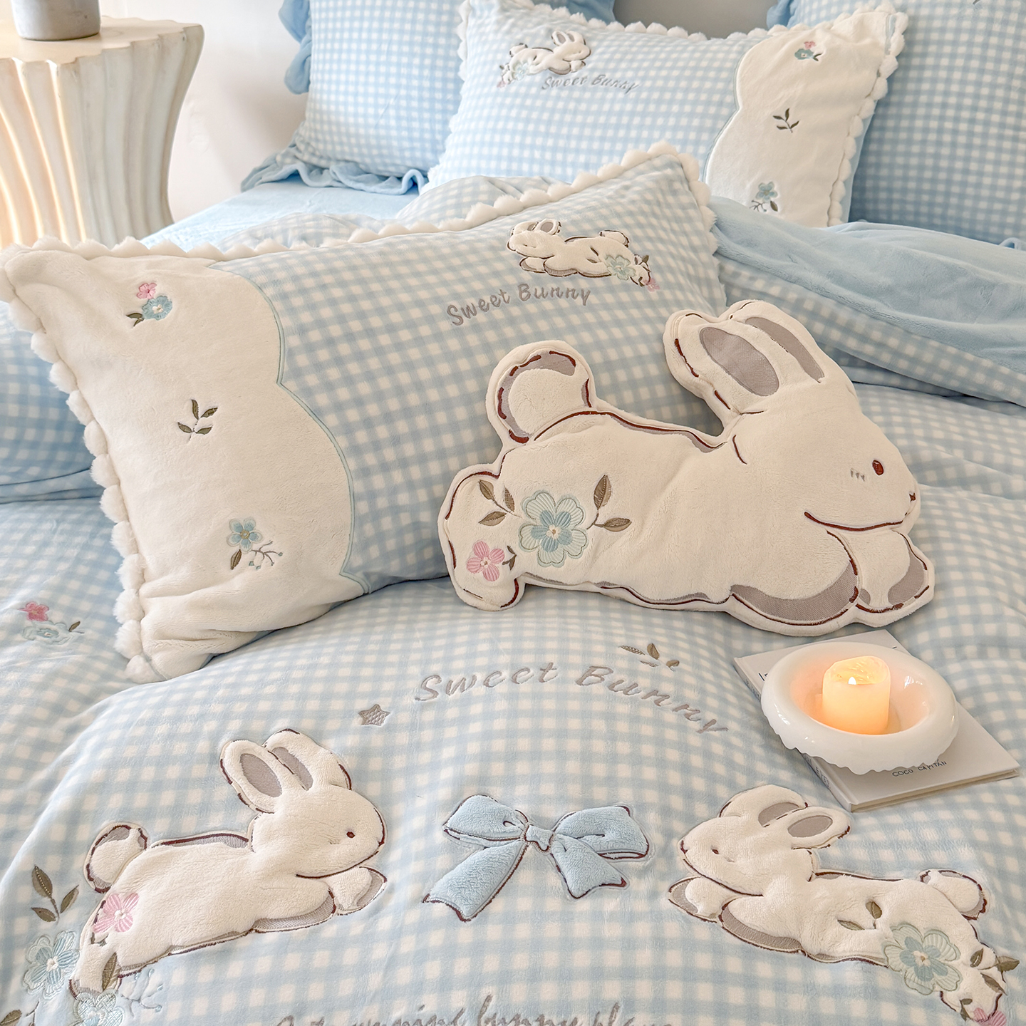 小兔乖乖 冬季加厚小兔被套牛奶绒四件套 保暖双面绒卡通床上用品