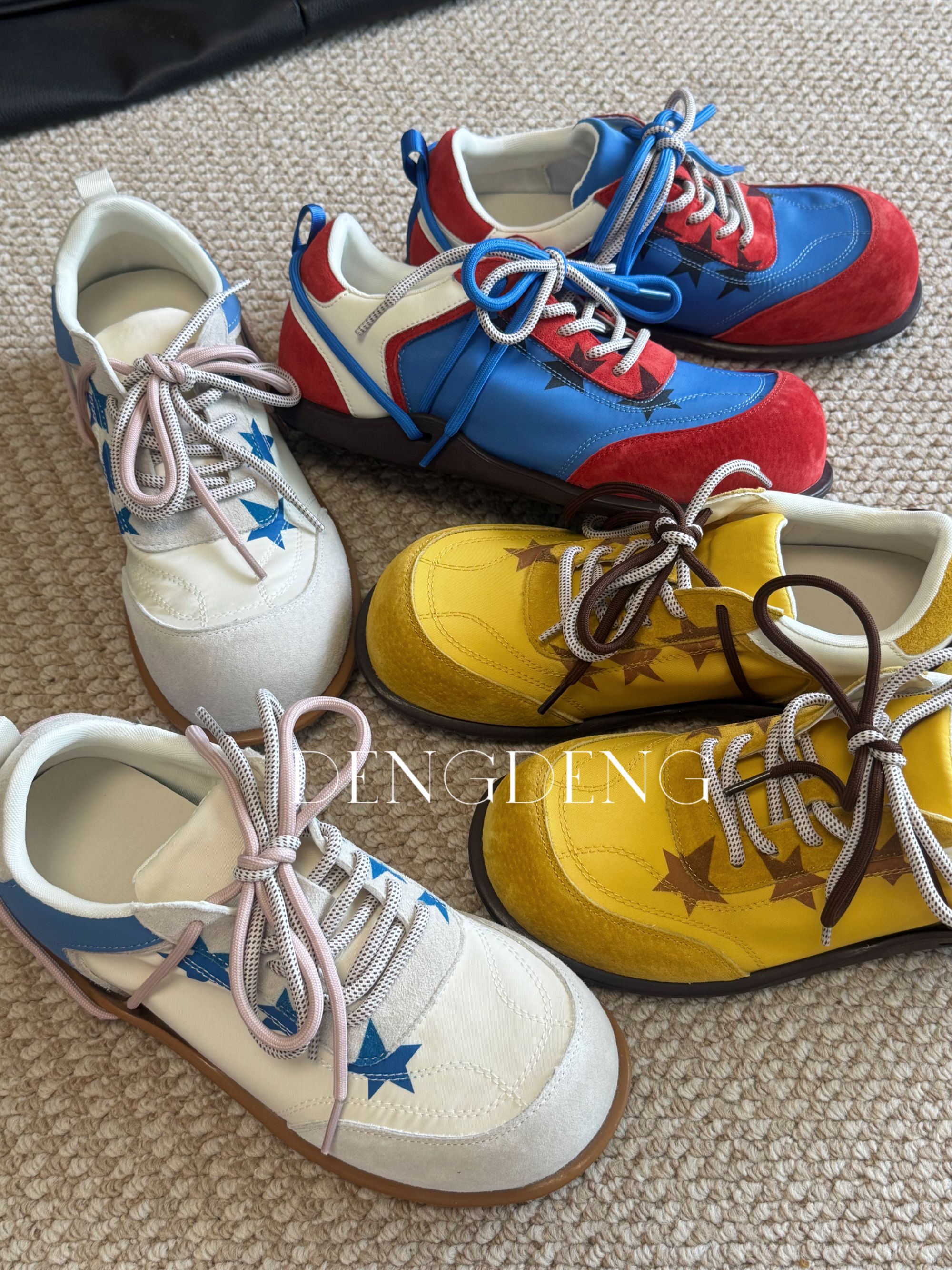 【DENG】2025星星少女大头撞色ins韩系双鞋带丑萌德迅4CM增高阿甘鞋