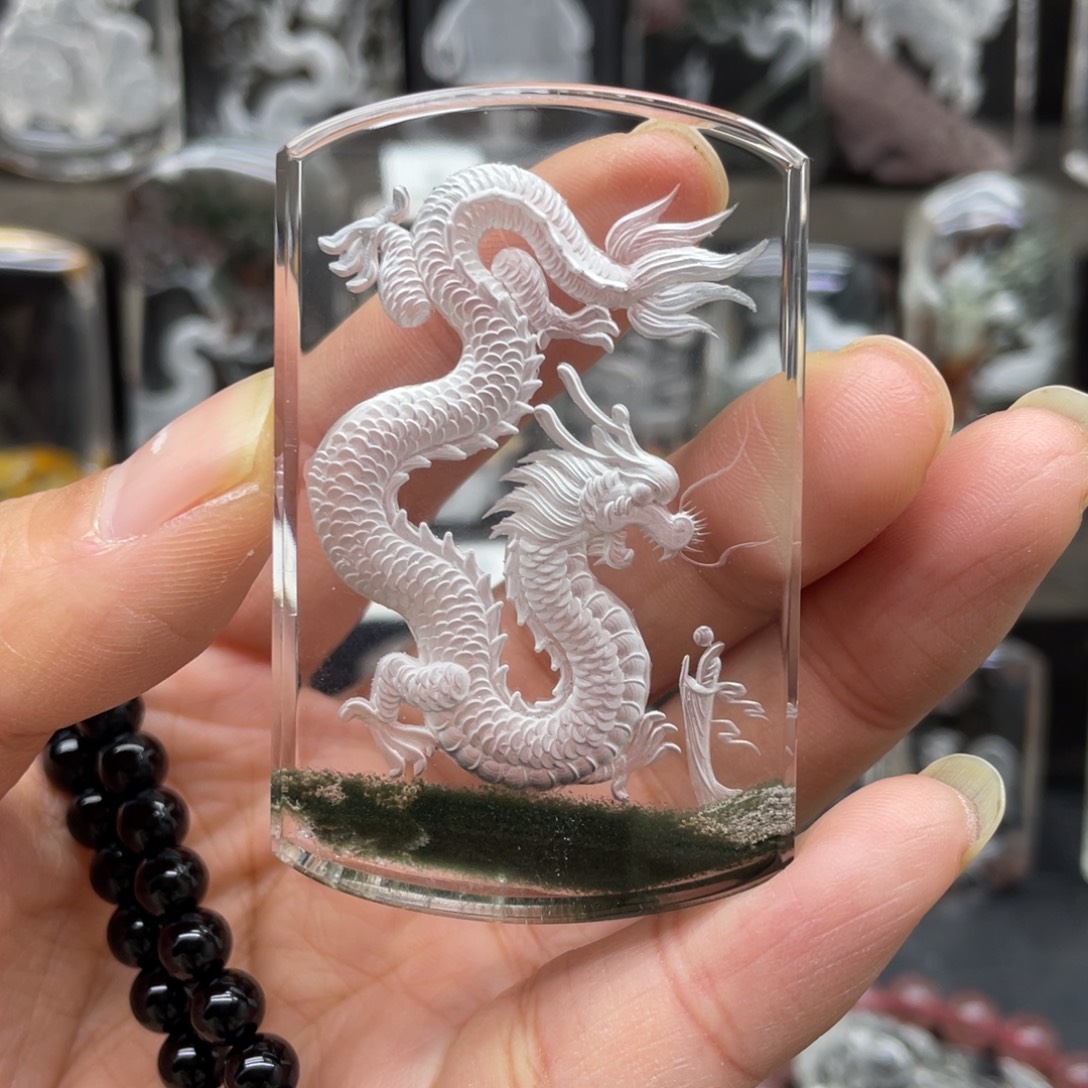 h***徐颈饰水晶未镶嵌手工雕刻神龙护主