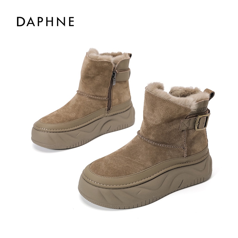 达芙妮真皮厚底雪地靴女2025爆款女款短筒时尚加绒保暖短靴