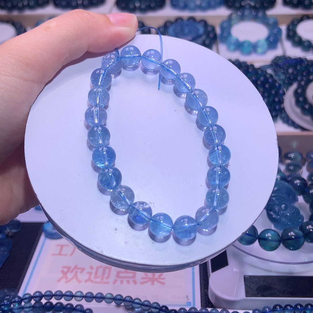 未镶嵌手串水晶圣蓝碎冰闪海蓝宝8mm+680元