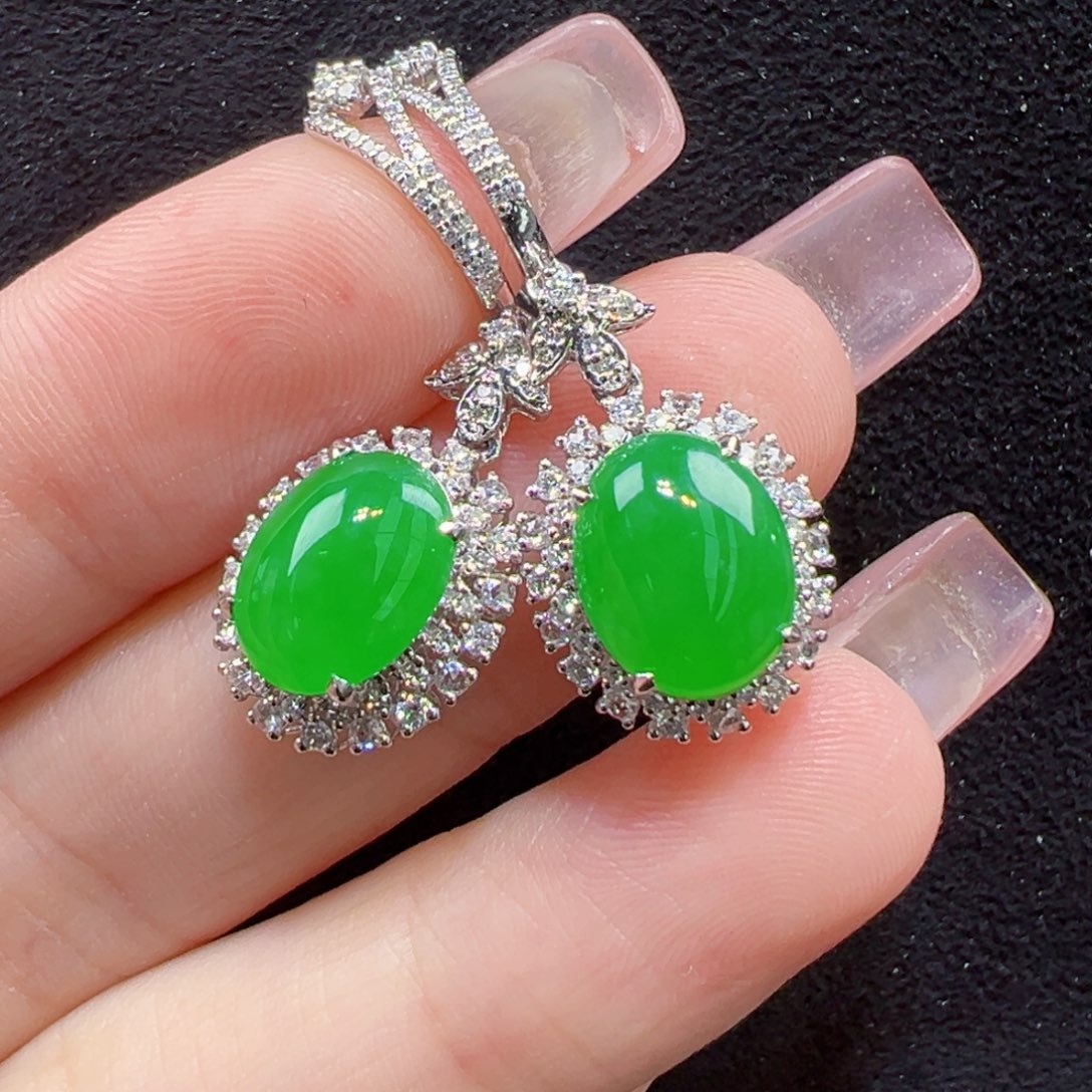 翡翠18K金镶嵌耳饰我**扬耳坠