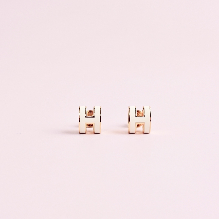 99新 Hermes/爱马仕 Pop H白色耳钉/2301