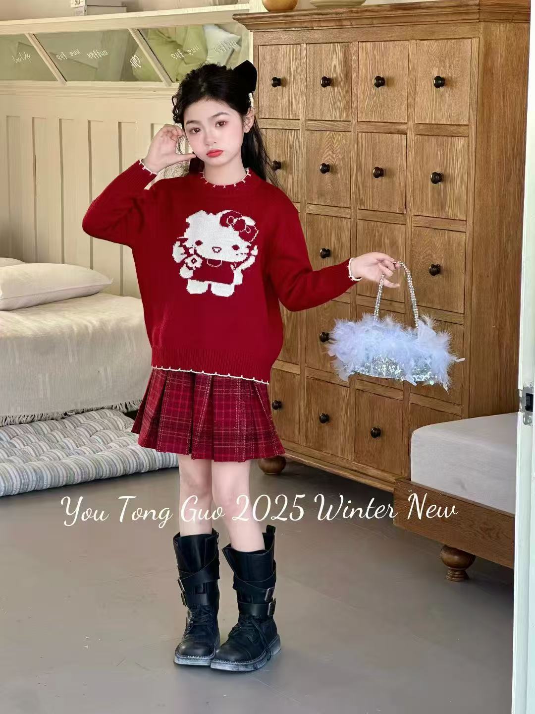 【新疆包邮】儿童毛衣百褶裙两件套T970