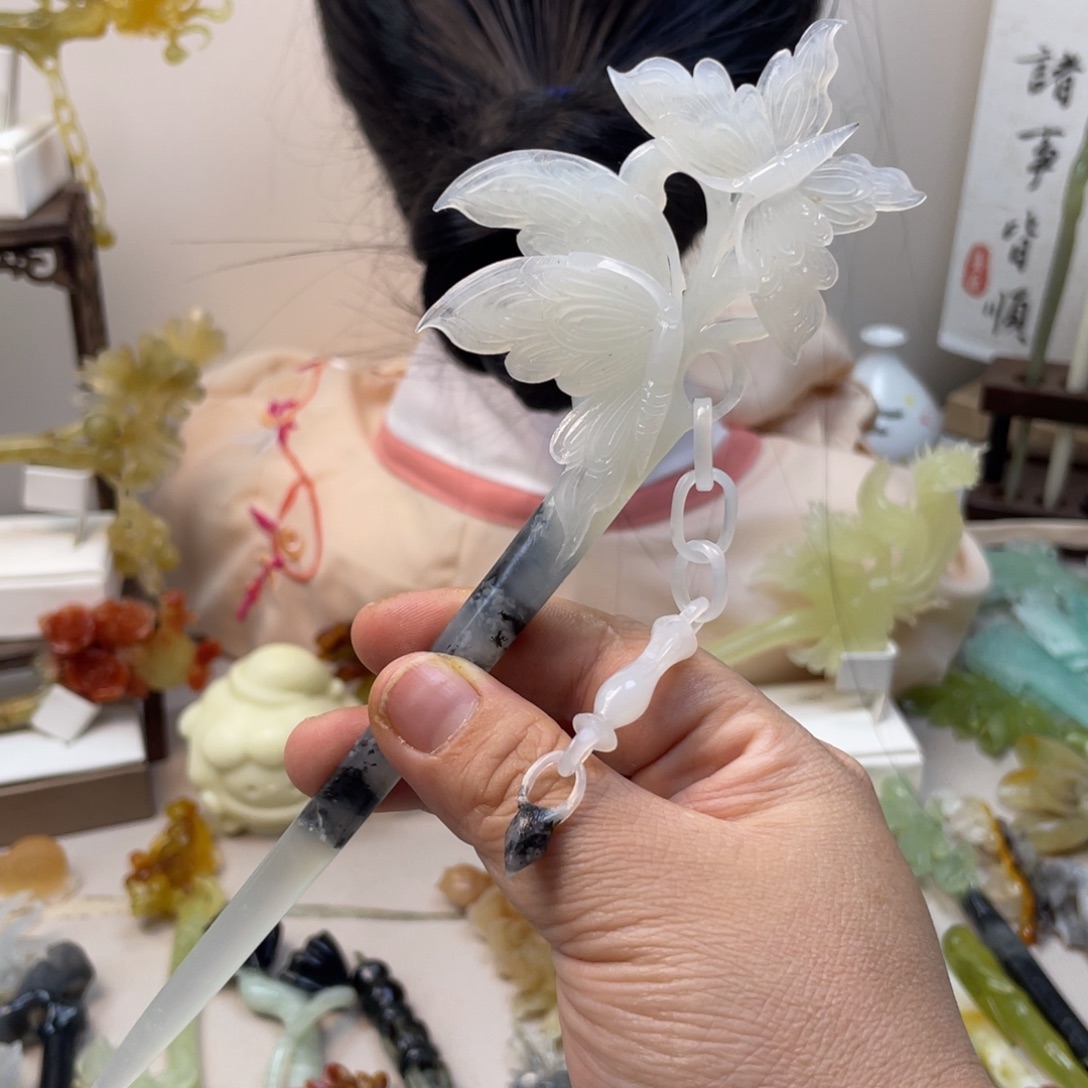 蛇纹石玉合金发饰