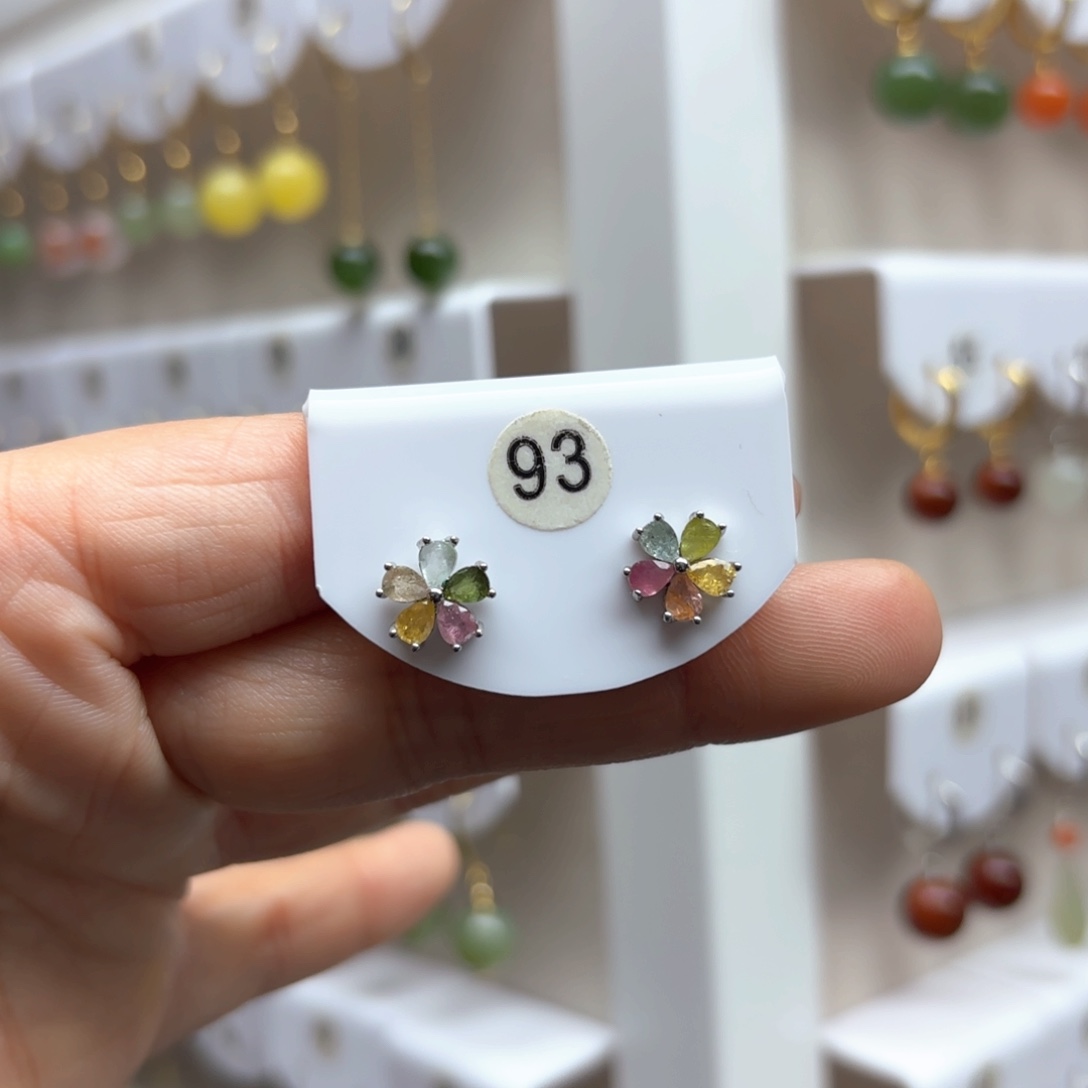 碧玺耳饰银S925镶嵌碧玺