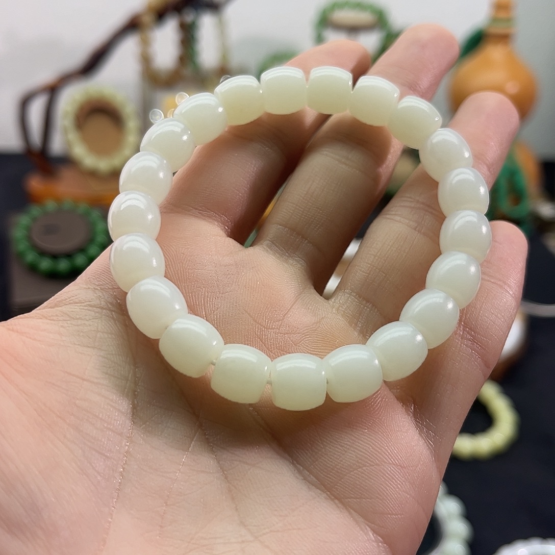 和田玉未镶嵌颈饰新疆-白玉-老型直切手串-10mm