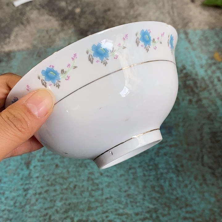 摆件陶5寸小蓝花撇口描金碗