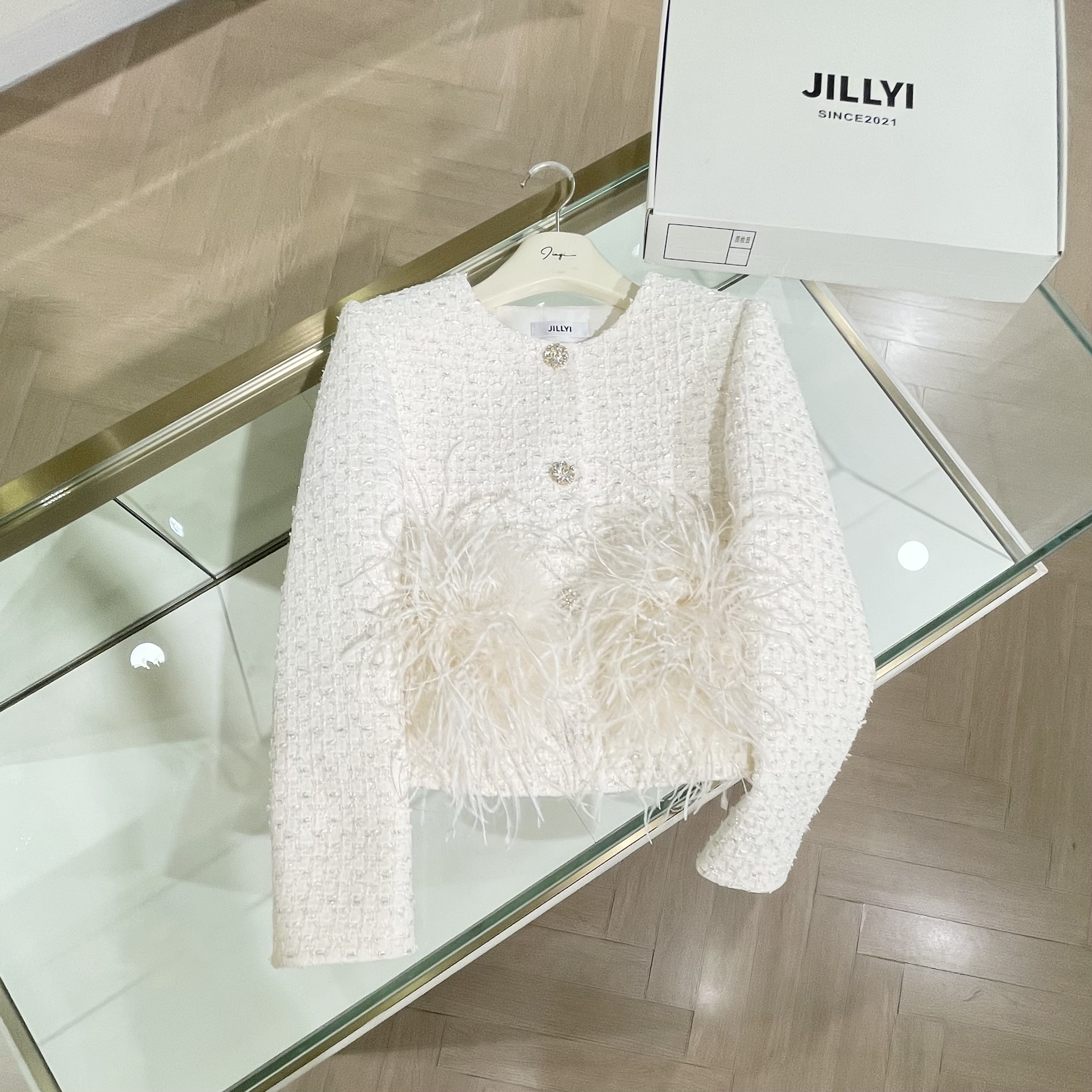 JILLYI南山店【冬日午后】杏色圆领秋冬气质百搭时尚静奢风外套