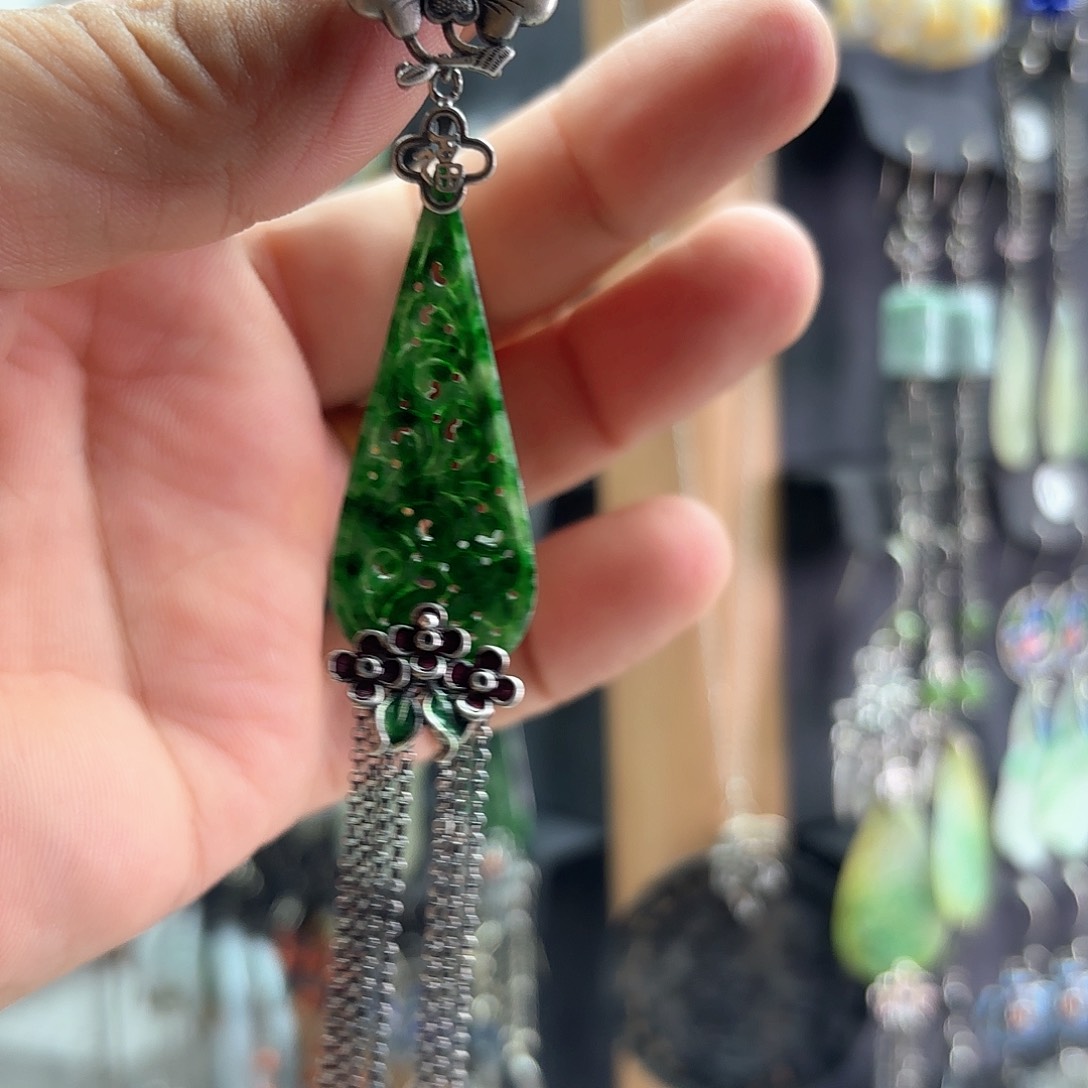 翡翠银S925镶嵌耳饰兰*