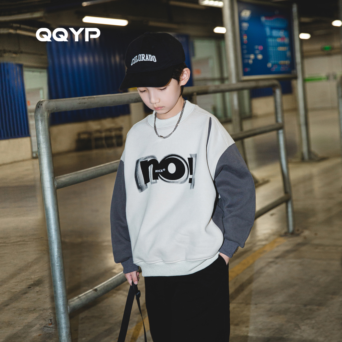 男童加绒卫衣冬装新款中大童韩版字母一体绒加厚拼接套头上衣