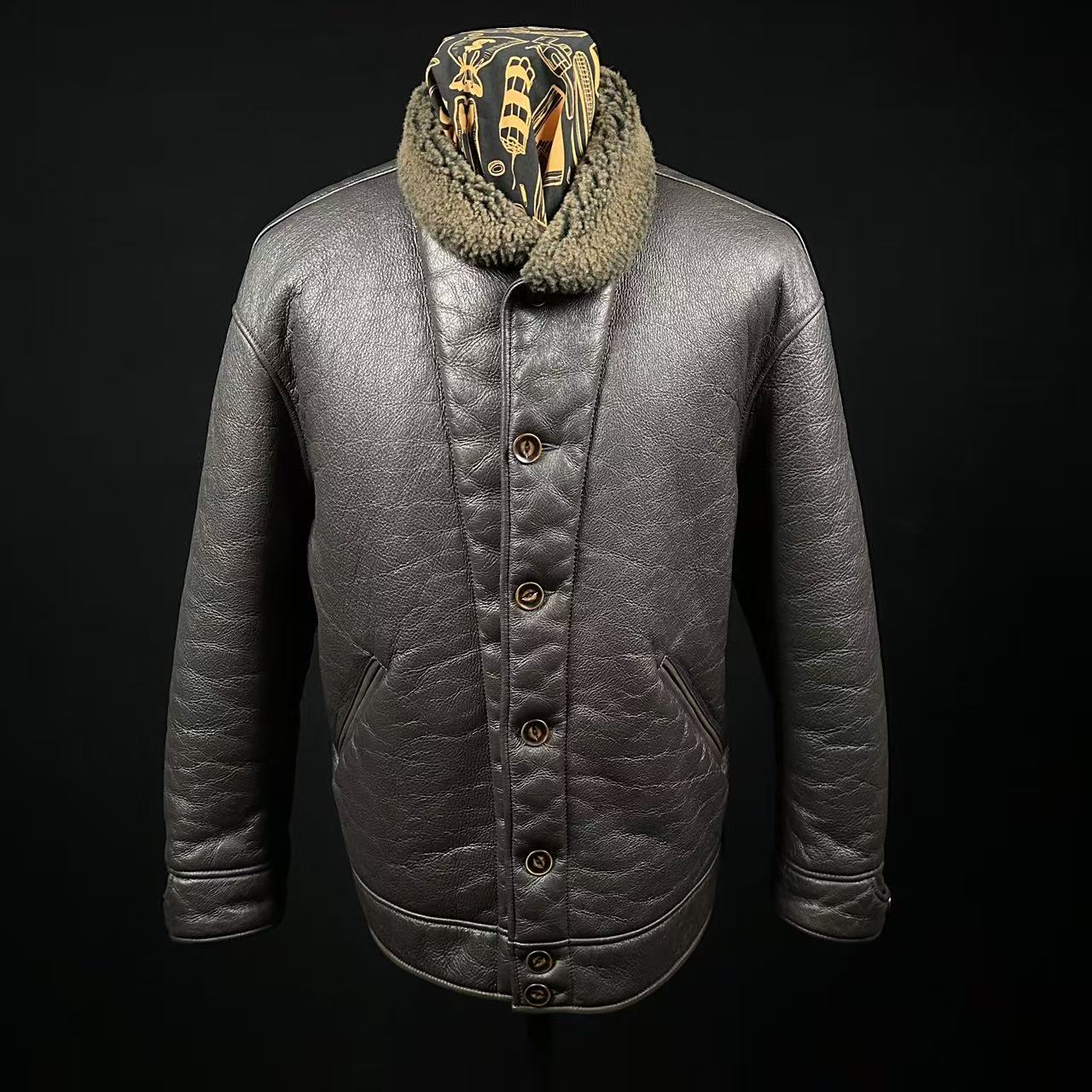 爱因斯坦复古重磅水洗做旧男士羊皮皮毛一体原生态冬皮草扣子翻领