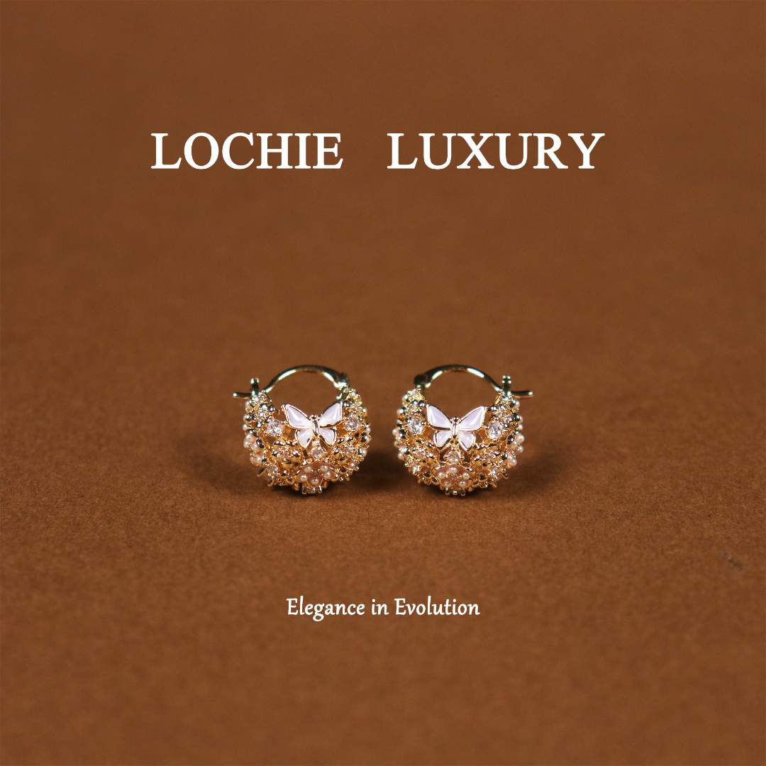 Lochie Luxury 黄铜锆石耳饰 L108【蝴蝶玫瑰】百搭蝴蝶结锆石耳扣