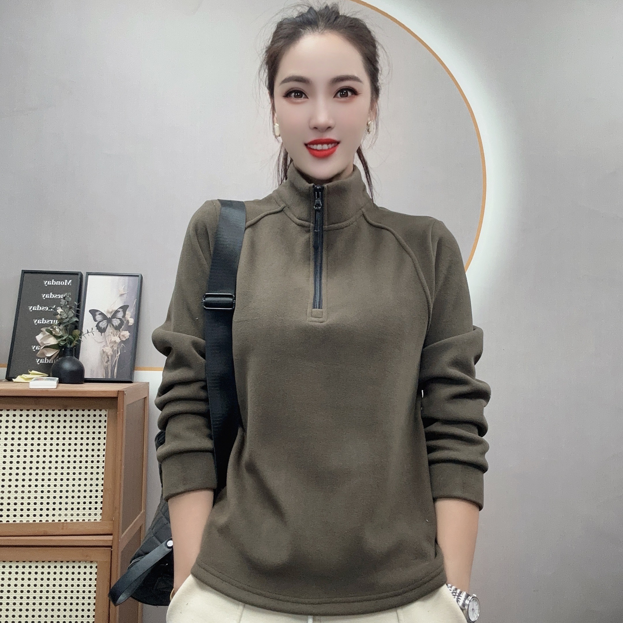 鑫亚优选-升级版糯米绒加绒加厚保暖半拉链卫衣25127外出新款外套