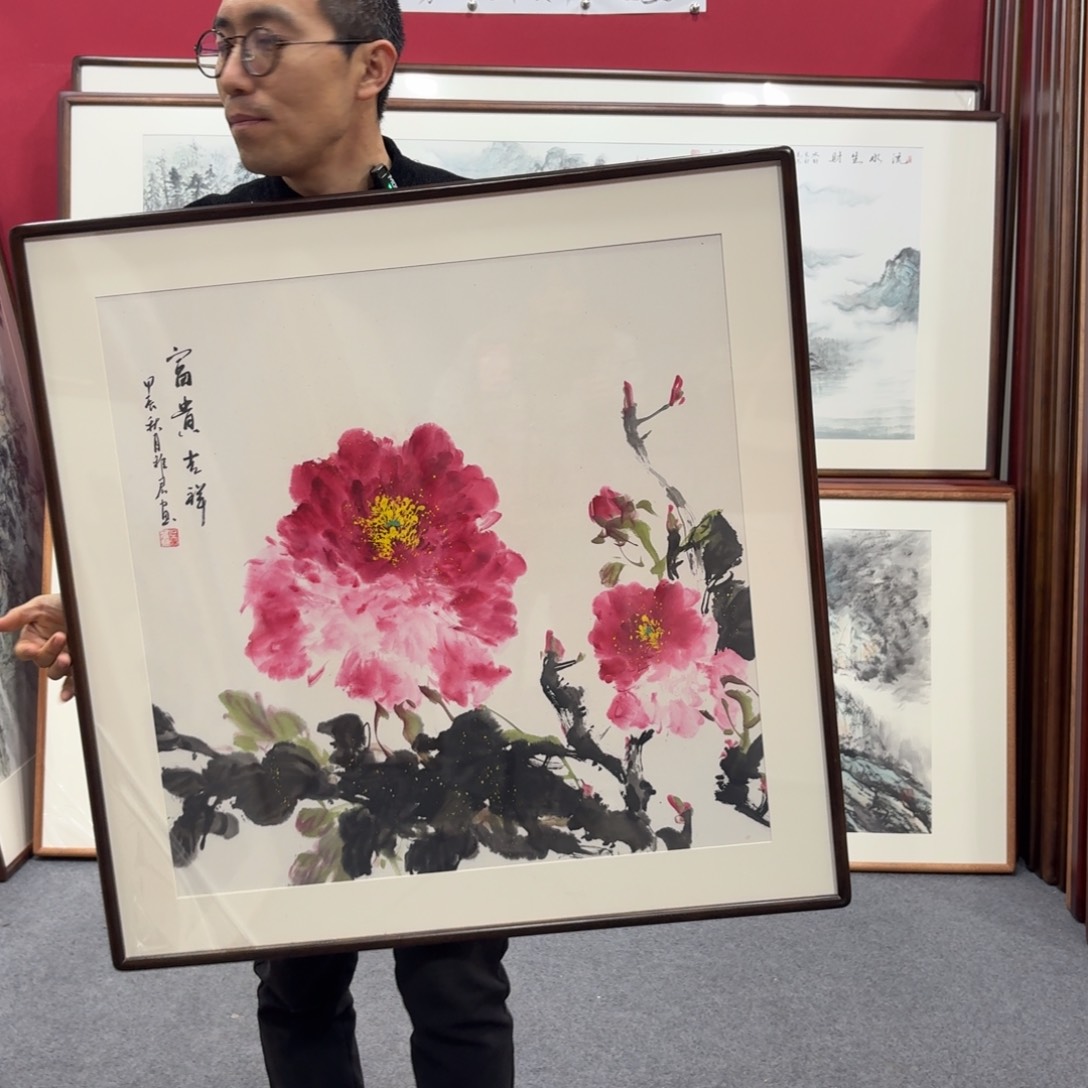 国画带框绘画80/80尺寸