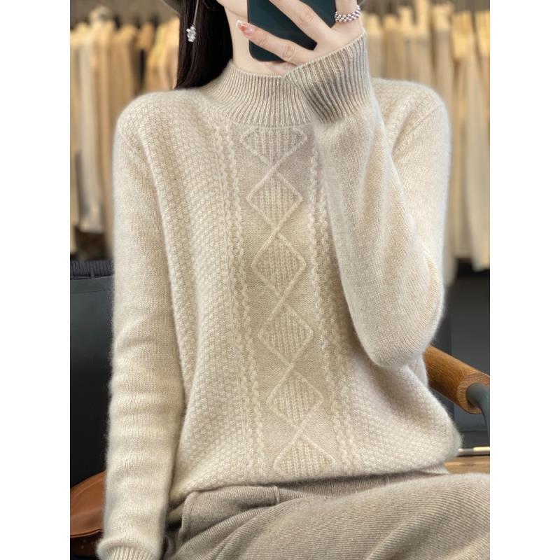 100%纯羊毛七针加厚女士秋冬款百搭羊毛上衣ZM040