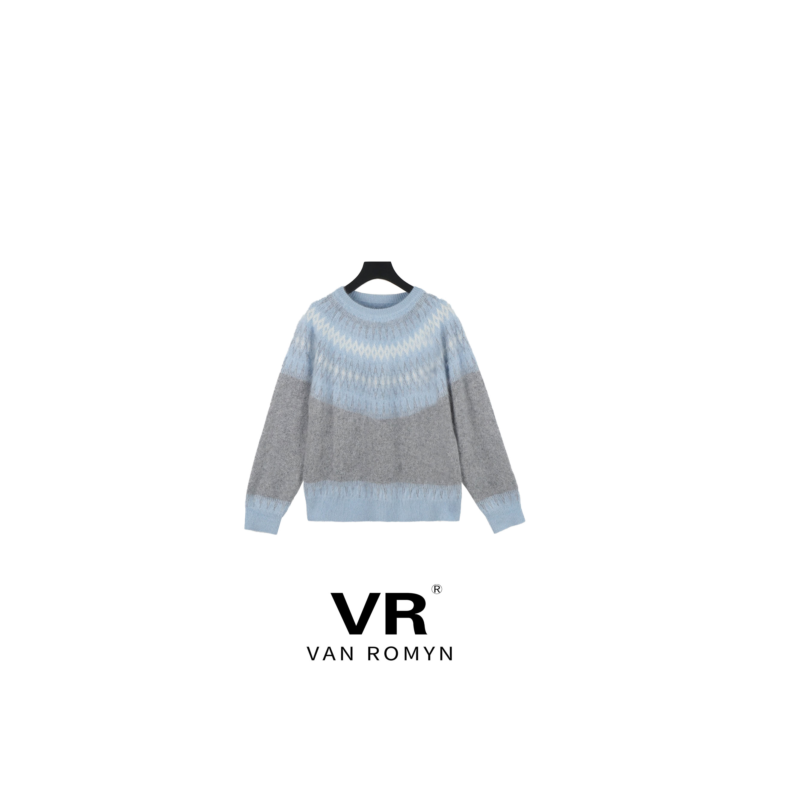 【VR莉娜】512048/100%澳毛撞色费尔岛毛衣2025新款秋冬