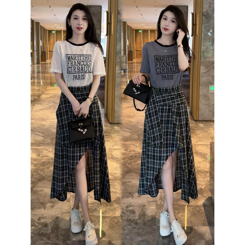 时尚套装裙女2025夏季新款时髦洋气短袖T恤不规则半身裙两件套裙