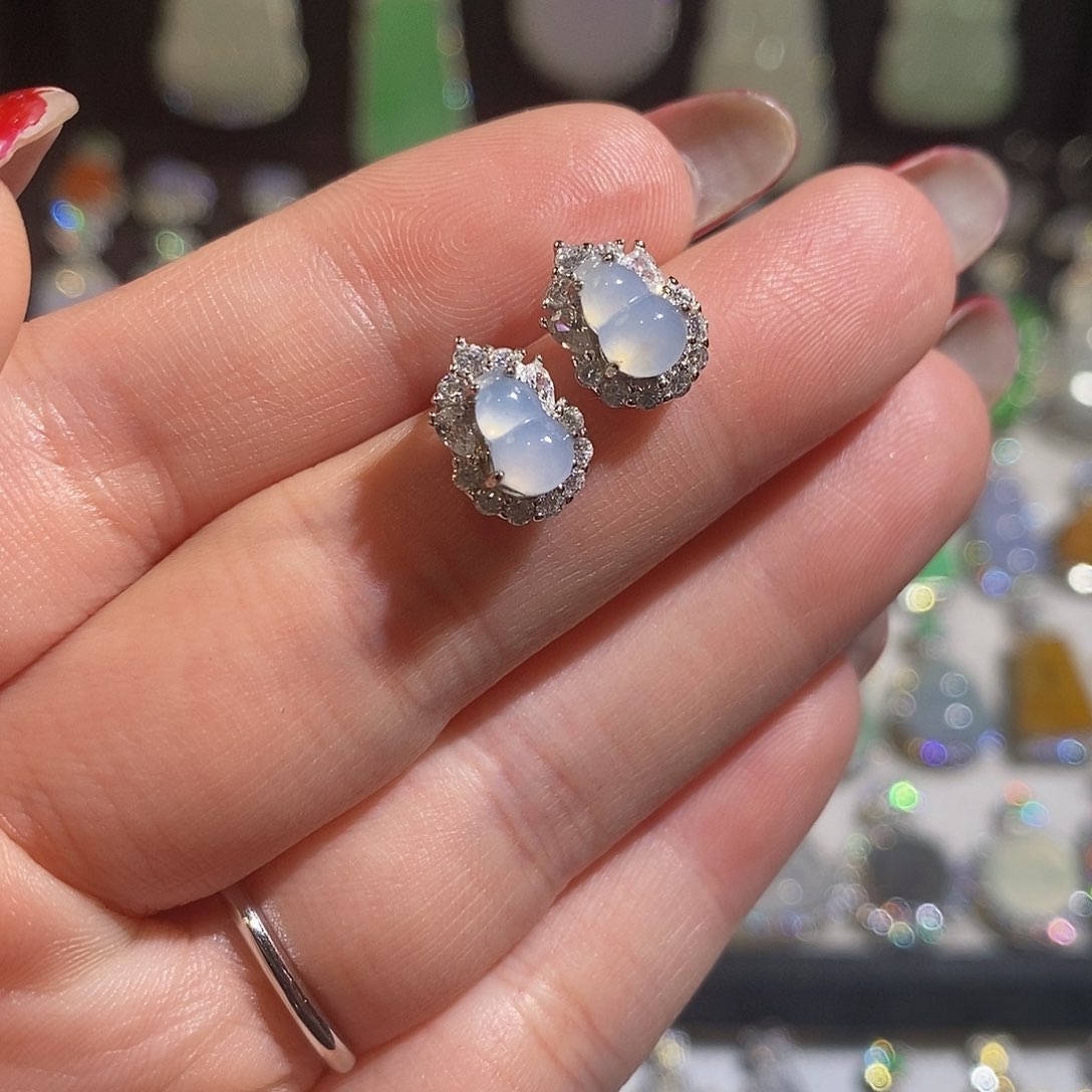 翡翠耳饰银S925镶嵌天然翡翠