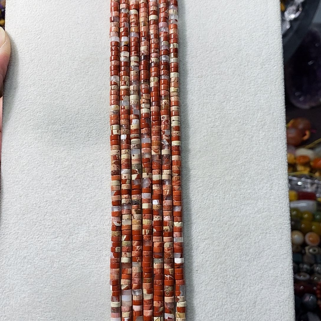 石英质玉未镶嵌，花红石直切隔片4mm，