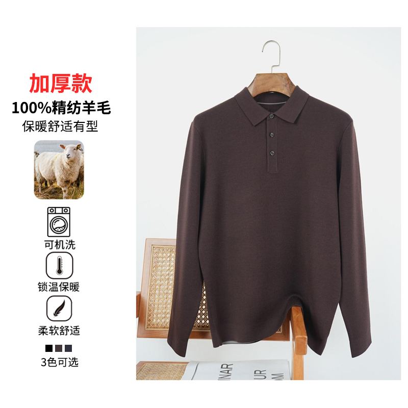 【精纺加厚100%羊毛】男士POLO领美丽诺羊毛衫商务纯色 指八 TM6030