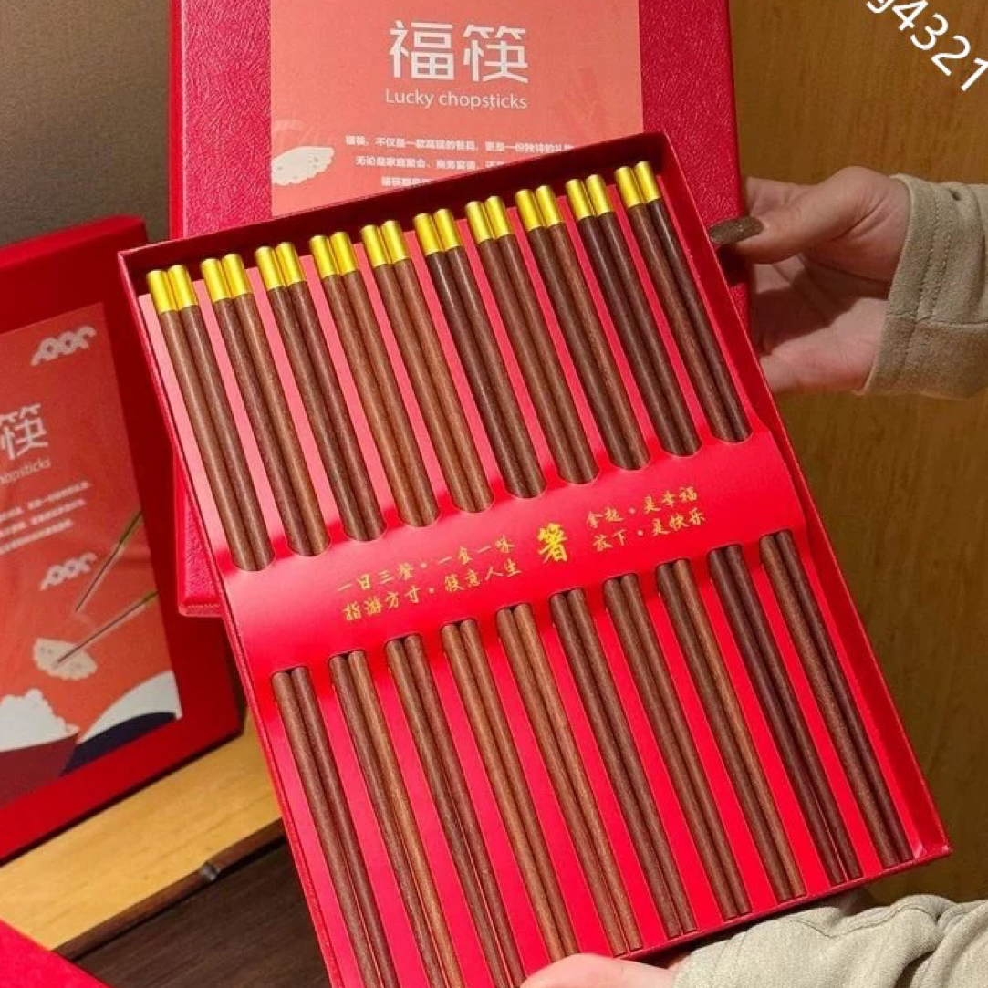 高级礼盒装10双装【无漆/无蜡/实木】红檀木福筷子
