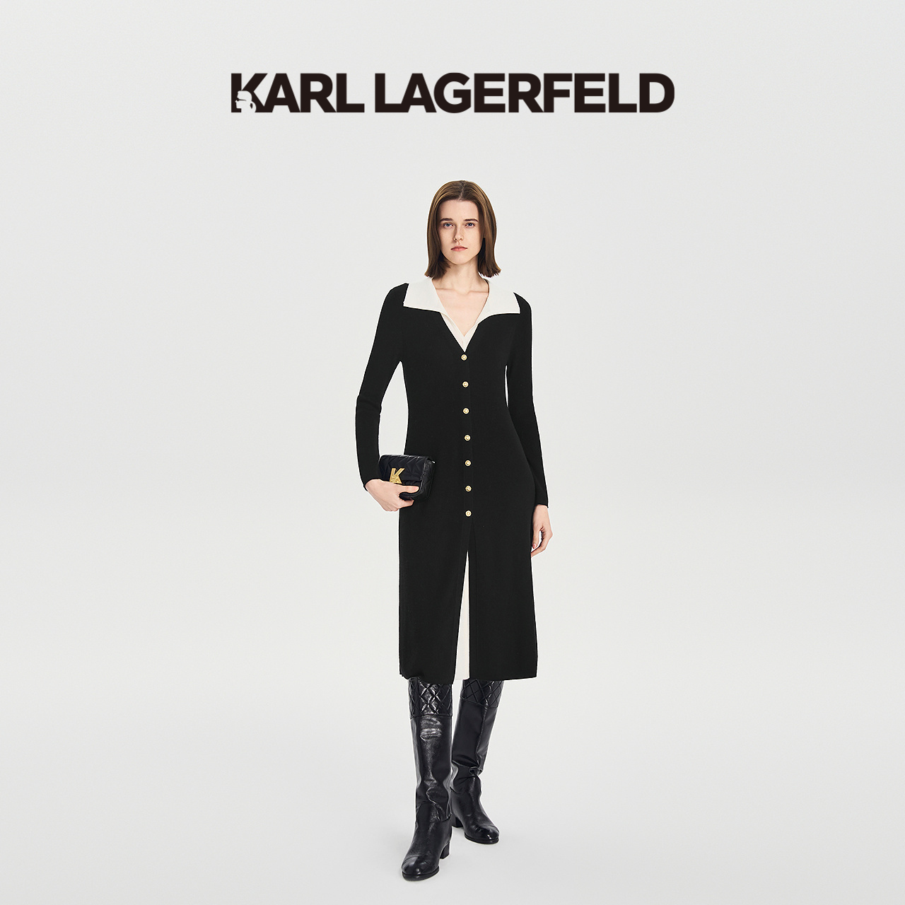 KARL LAGERFELD卡尔拉格斐2025秋季新款连衣裙老佛爷M27E1330