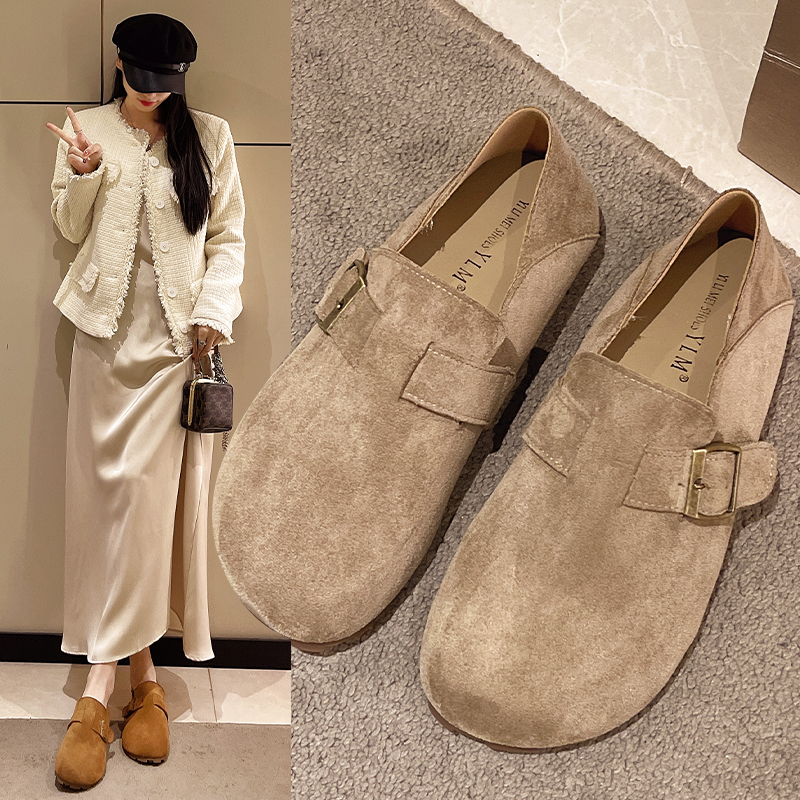 复古全包勃肯鞋女2025春季新款网红平底豆豆鞋一脚蹬懒人博肯单鞋