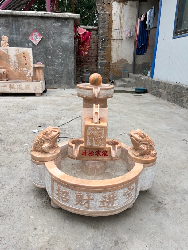 晚霞红雕刻石雕流水景观石槽鱼缸适用于酒店会所客厅庭院装饰