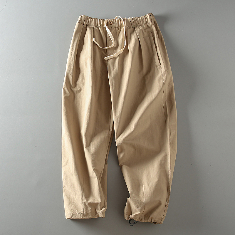 春秋新款日系复古男士阔腿裤纯色简约ins宽松直筒束脚休闲裤长裤