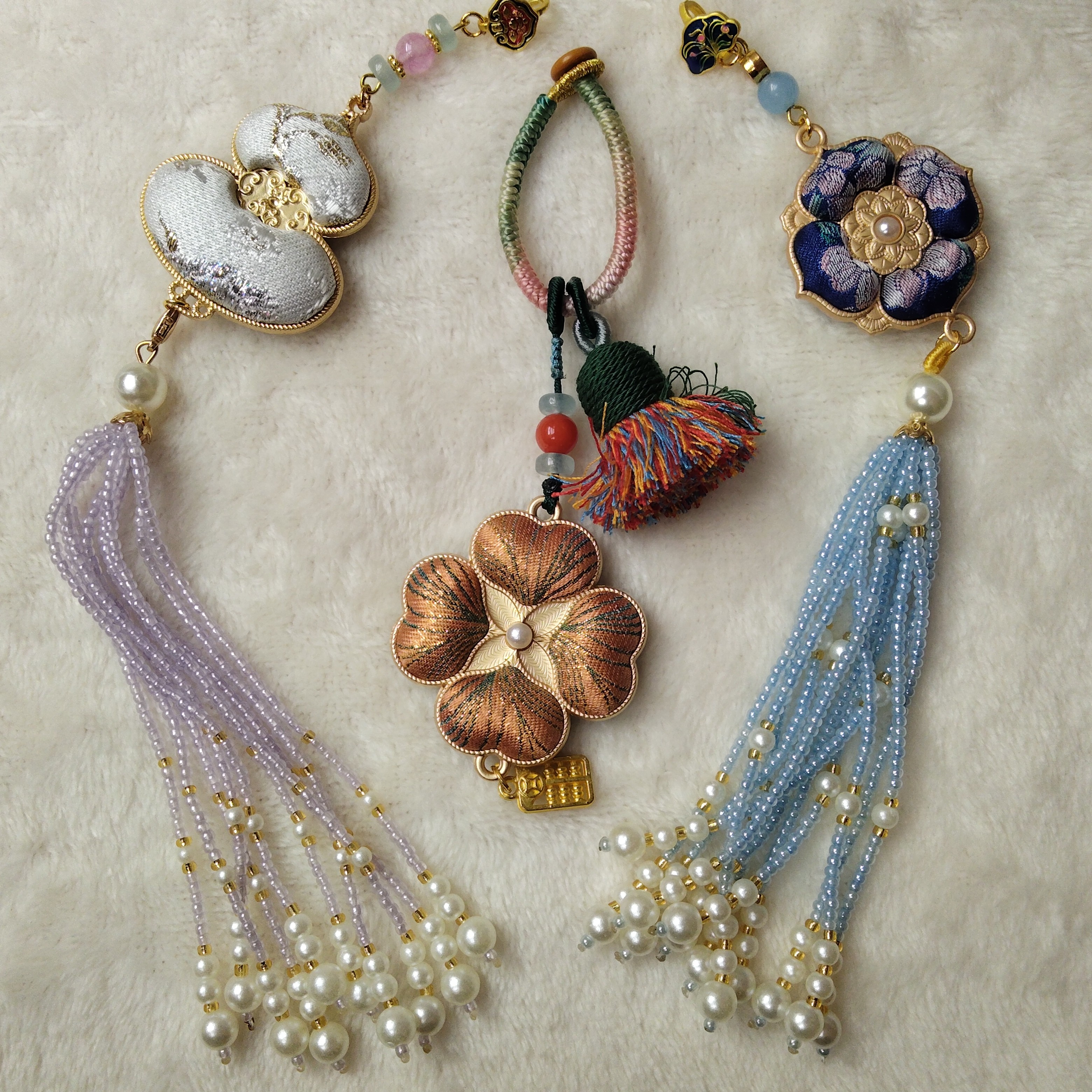 铁合金真丝吊坠 纯手工宋锦饰品精美古风时尚，1个装