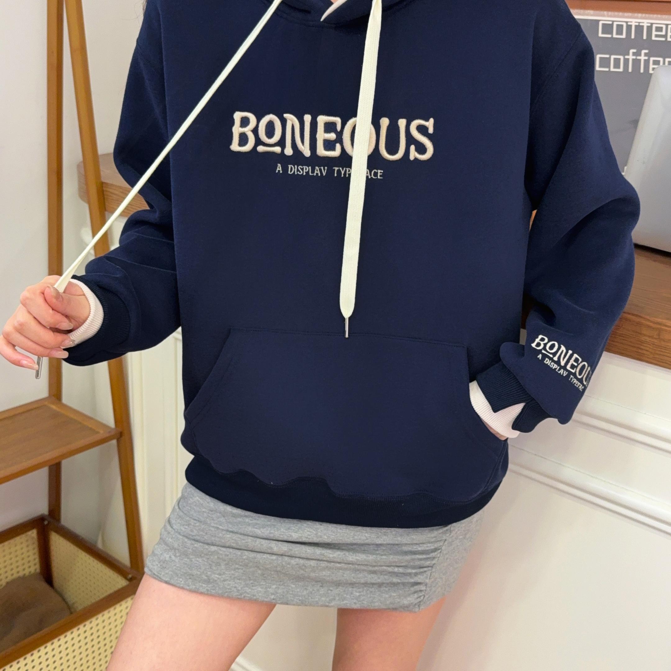 冬季新款加绒连帽卫衣女款字母刺绣拼色设计休闲宽松百搭202