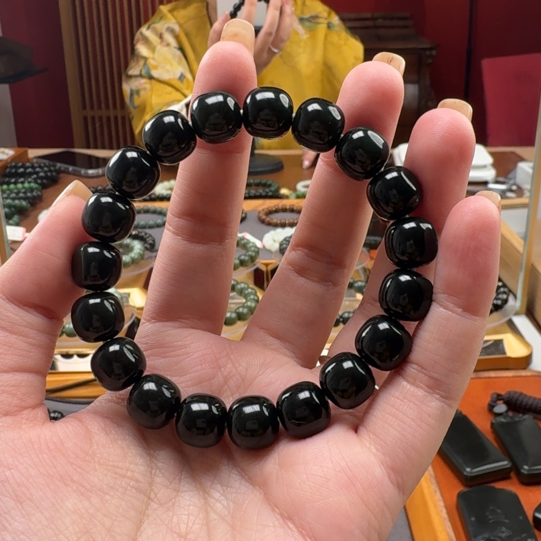 和田玉未镶嵌手链和田玉黑青10/11老