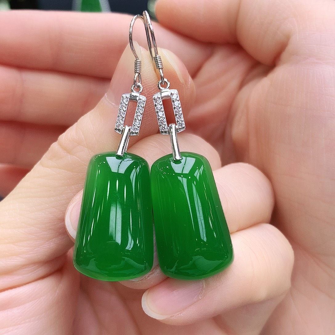 玛瑙/玉髓耳钉银S925镶嵌