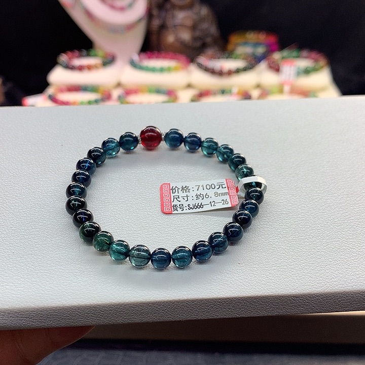 蓝色碧玺手链未镶嵌蓝色手串6.8mm