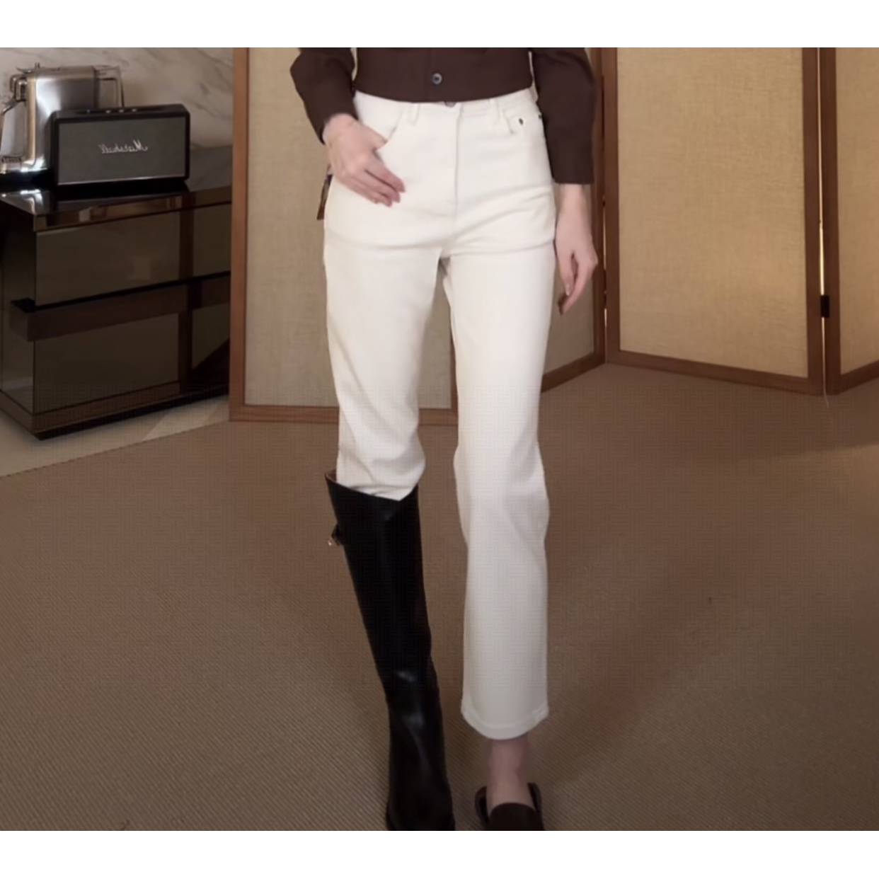 设计师显瘦极简风裤子烟管裤女长袖牛仔裤中高腰厚款